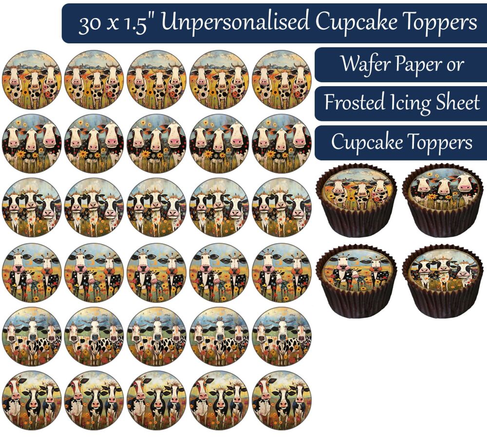 Cows Artistic - 30 Cupcake Toppers