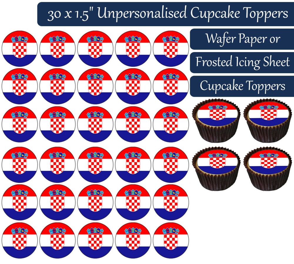 Croatia Flag - 30 Cupcake Toppers