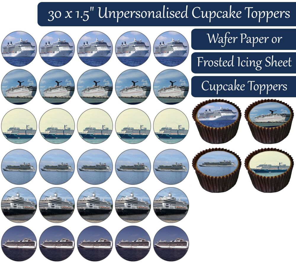 Cruise Ship - 30 Cupcake Toppers