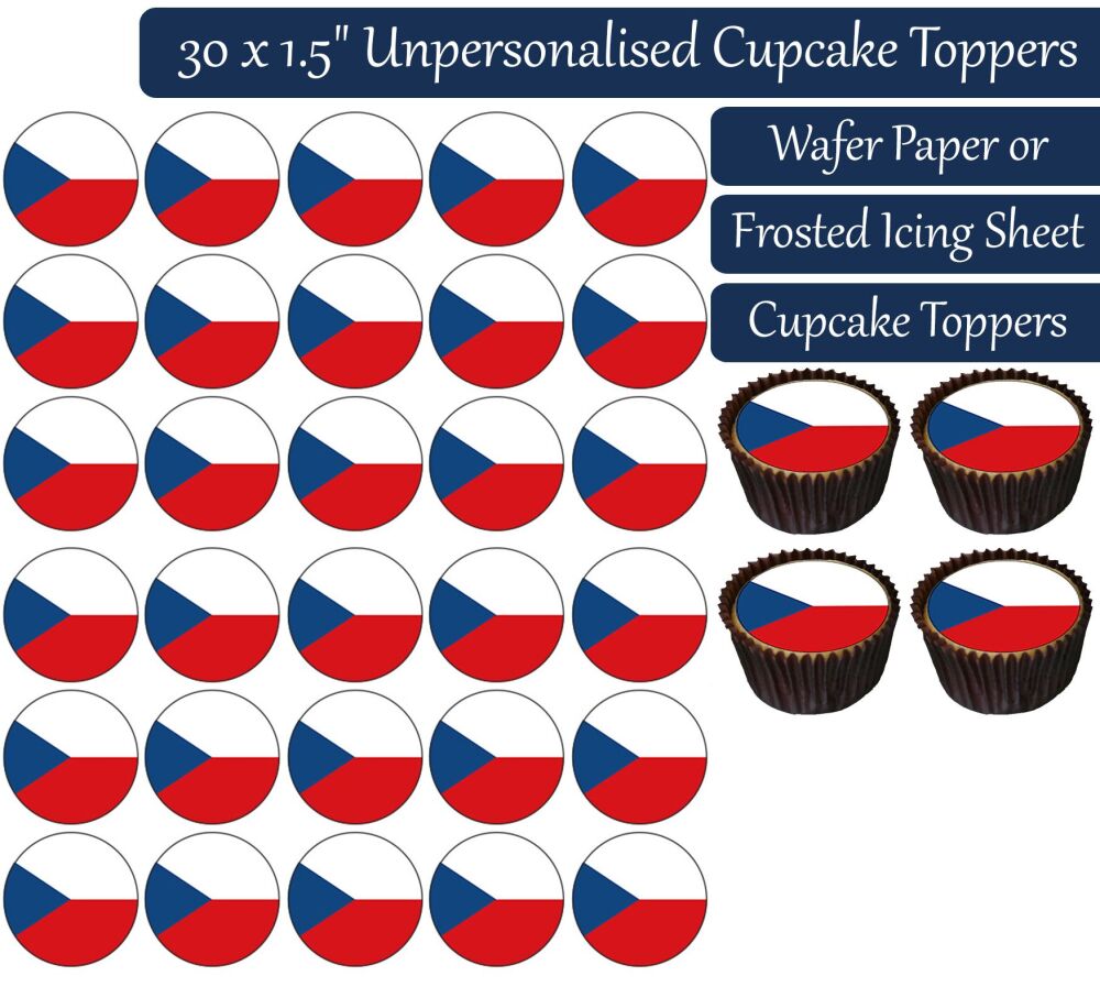 Czech Republic Flag - 30 Cupcake Toppers
