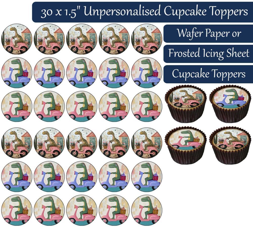 Dinosaur Scooter - 30 Cupcake Toppers