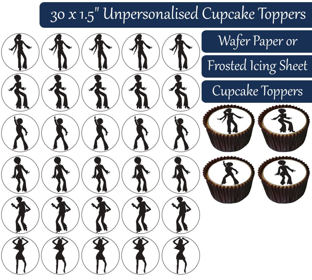 Disco Silhouettes - 30 Cupcake Toppers