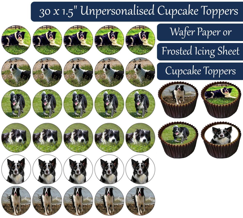 Dogs (Border Collie) - 30 Cupcake Toppers