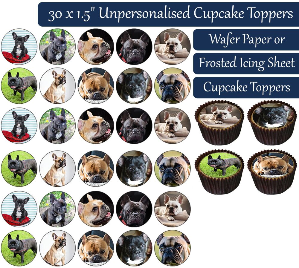Dogs (French Bulldog) - 30 Cupcake Toppers