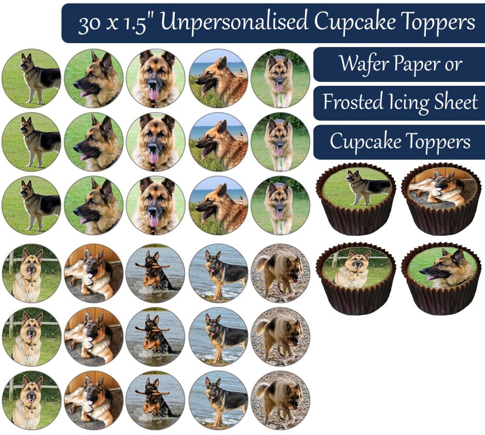 Dogs (German Shepherd) - 30 Cupcake Toppers
