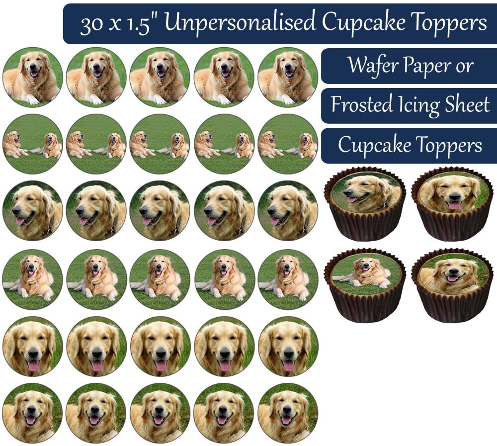 Dogs (Golden Retriever) - 30 Cupcake Toppers
