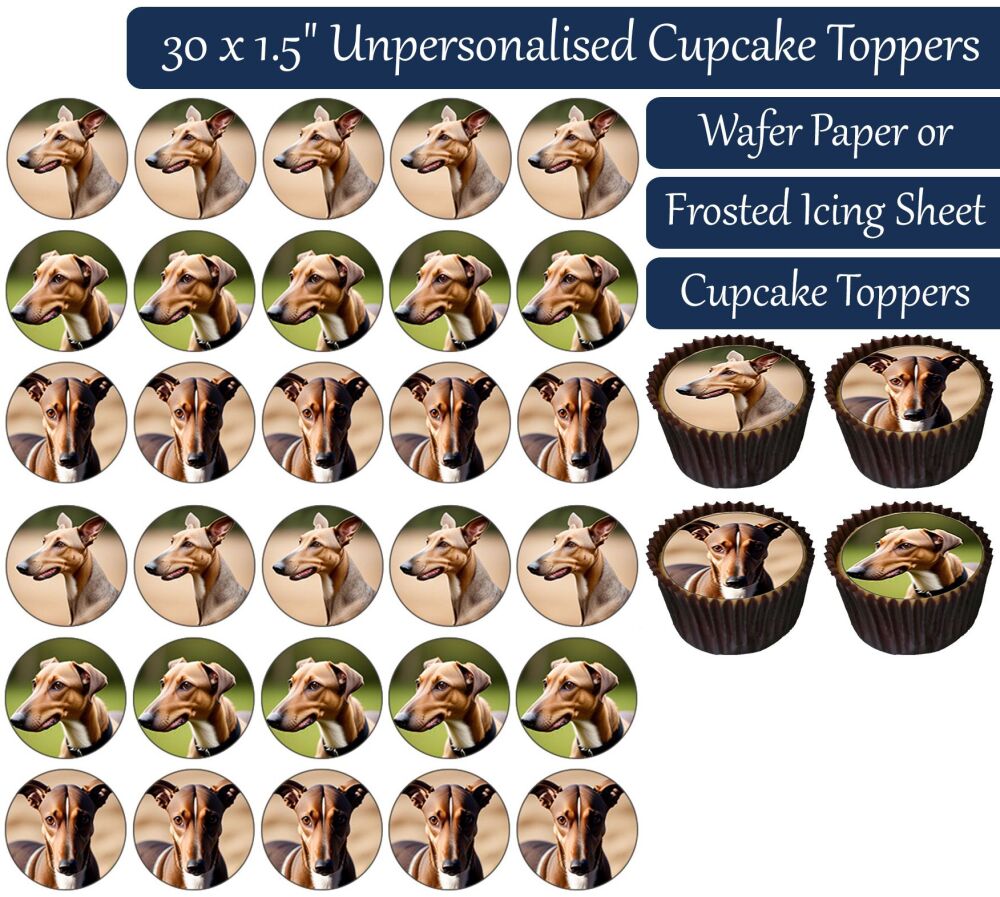 Dogs (Greyhound) - 30 Cupcake Toppers