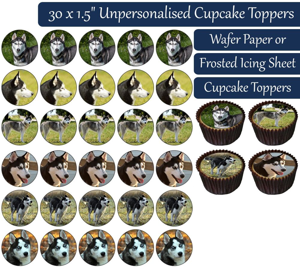 Dogs (Husky) - 30 Cupcake Toppers