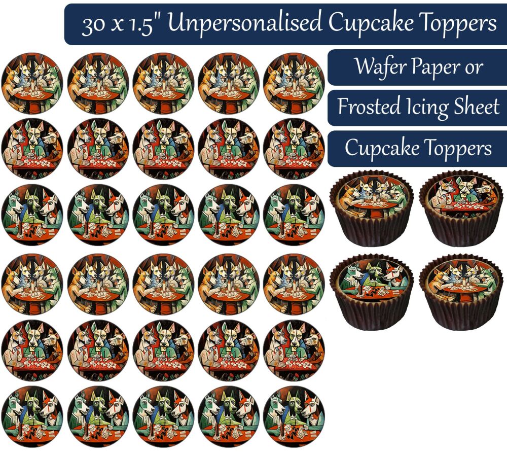Dogs Playing Cards - 30 Cupcake Toppers