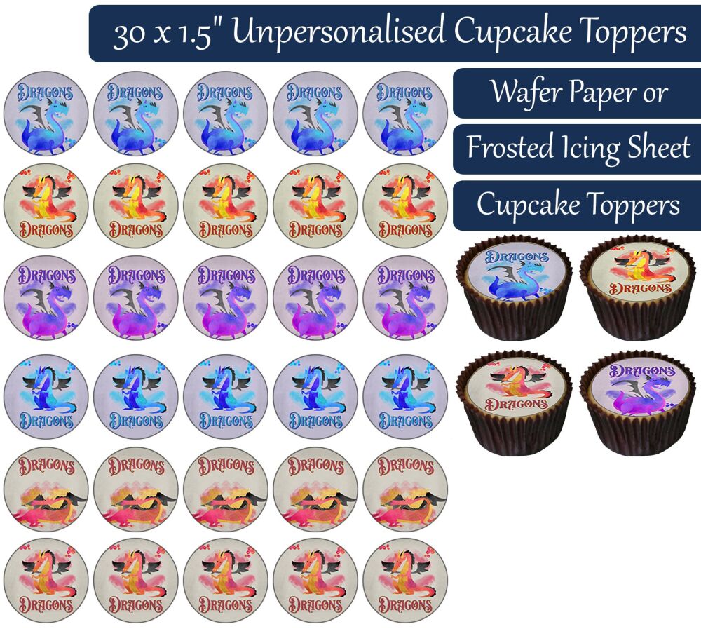 Dragon Cartoon - 30 Cupcake Toppers