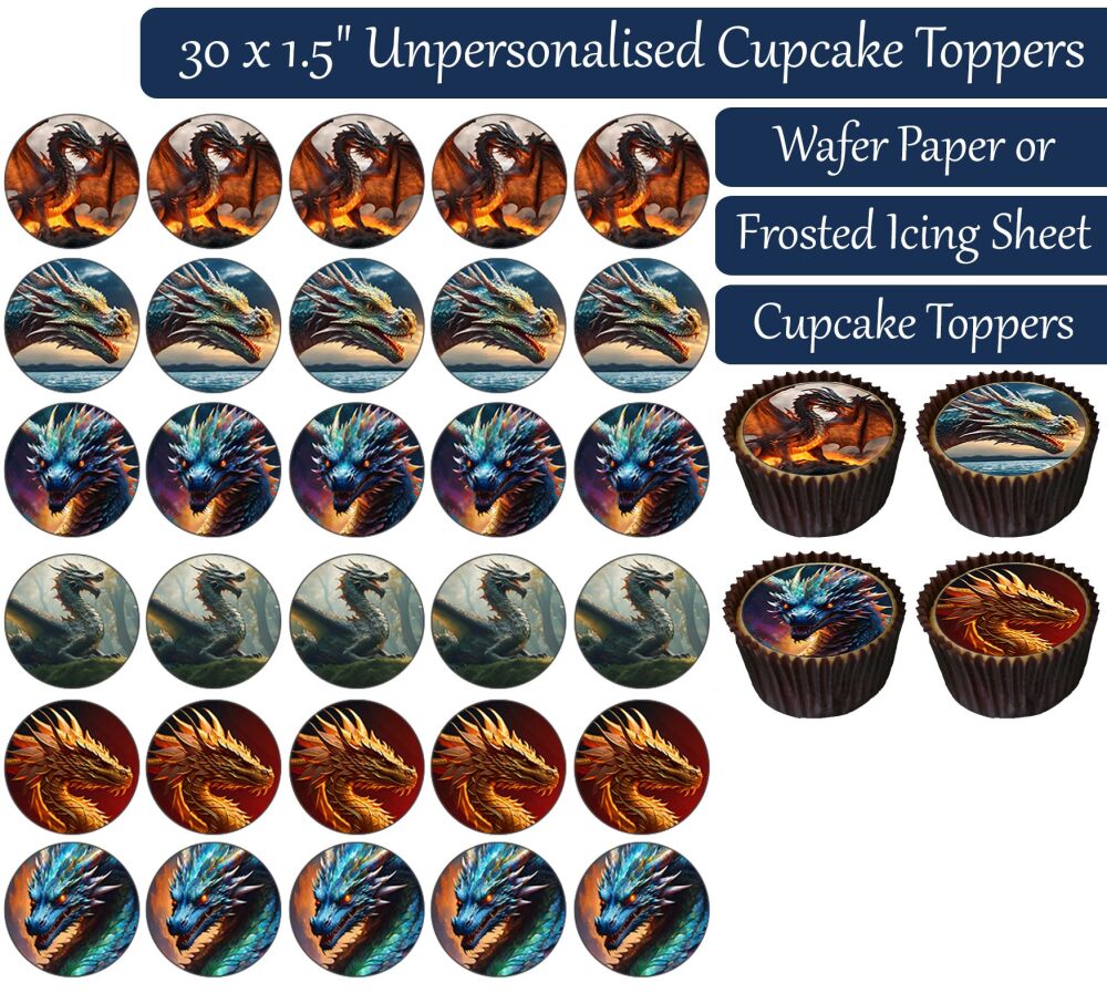 Dragon Fantasy - 30 Cupcake Toppers