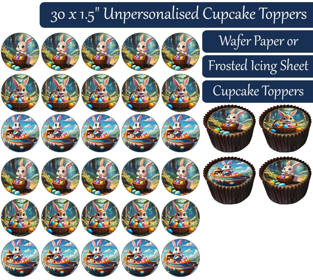 Easter Cartoon Bunny - 30 Cupcake Toppers