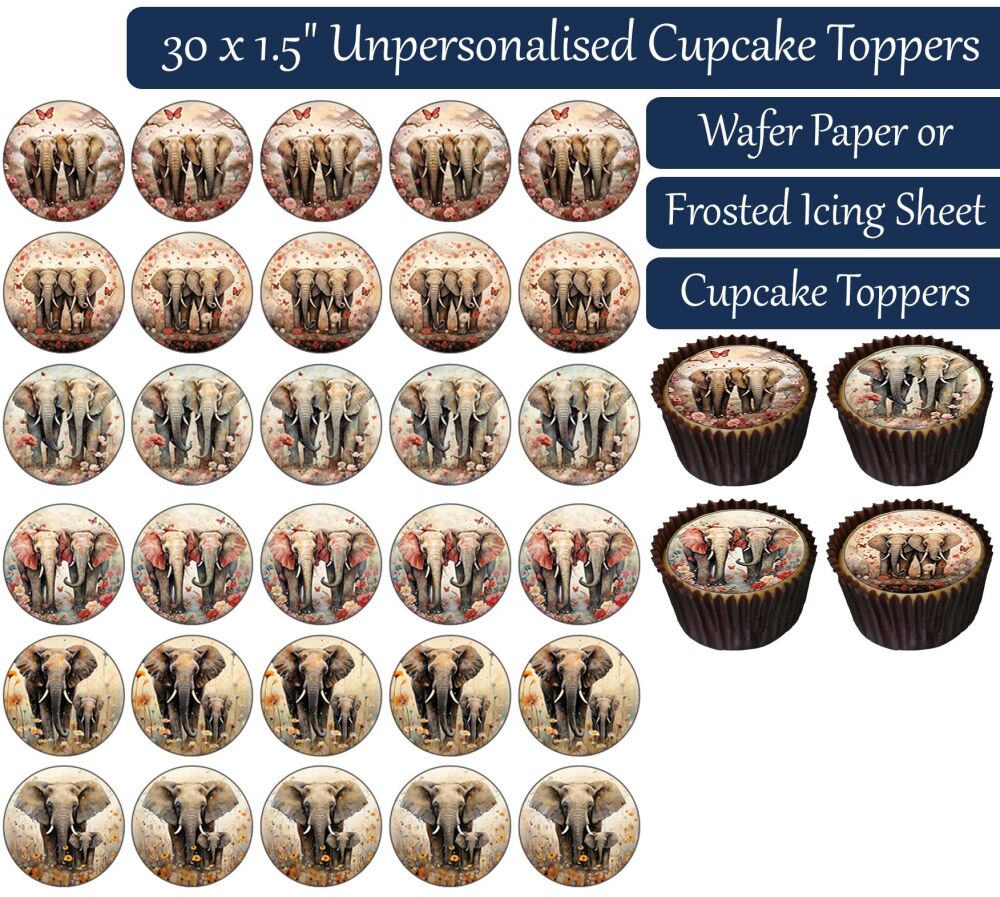 Elephant Couple - 30 Cupcake Toppers