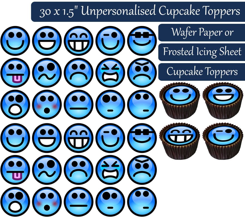 Emoji Blue - 30 Cupcake Toppers