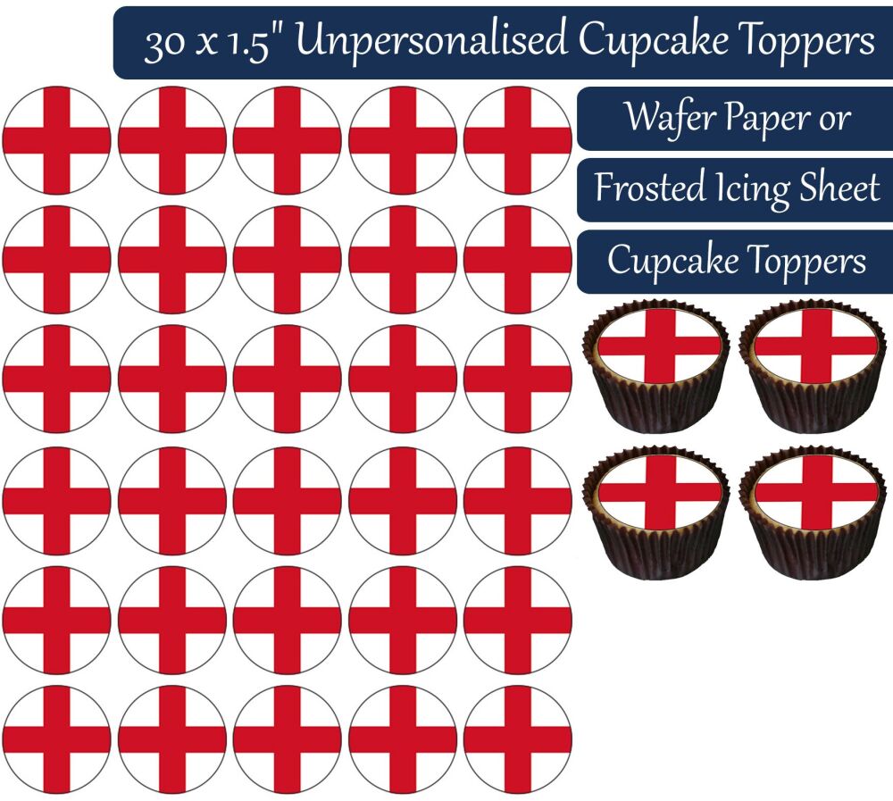 England Flag - 30 Cupcake Toppers