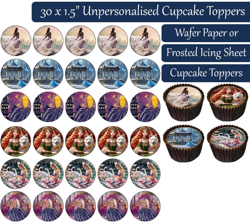 Fantasy Princess - 30 Cupcake Toppers