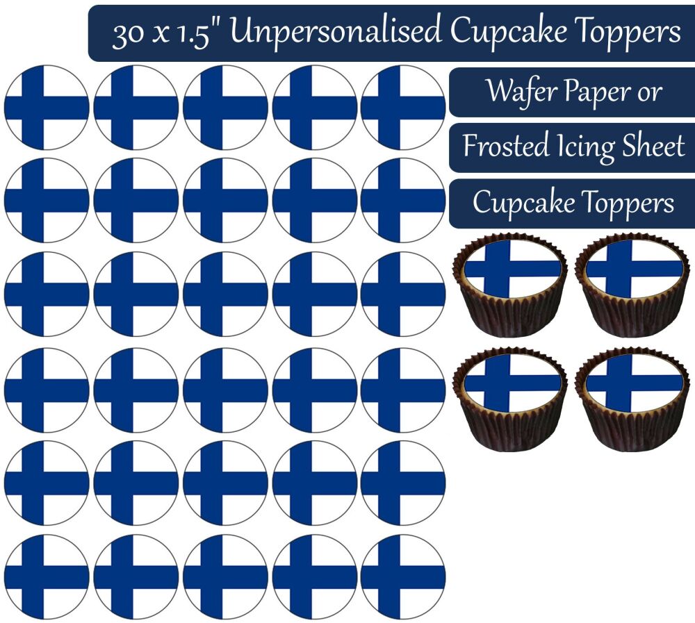 Finland Flag - 30 Cupcake Toppers