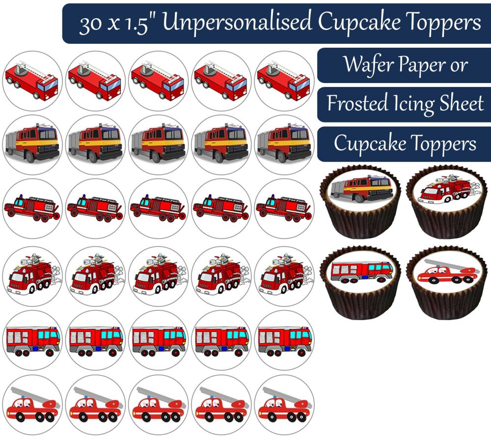 Fire Trucks - 30 Cupcake Toppers