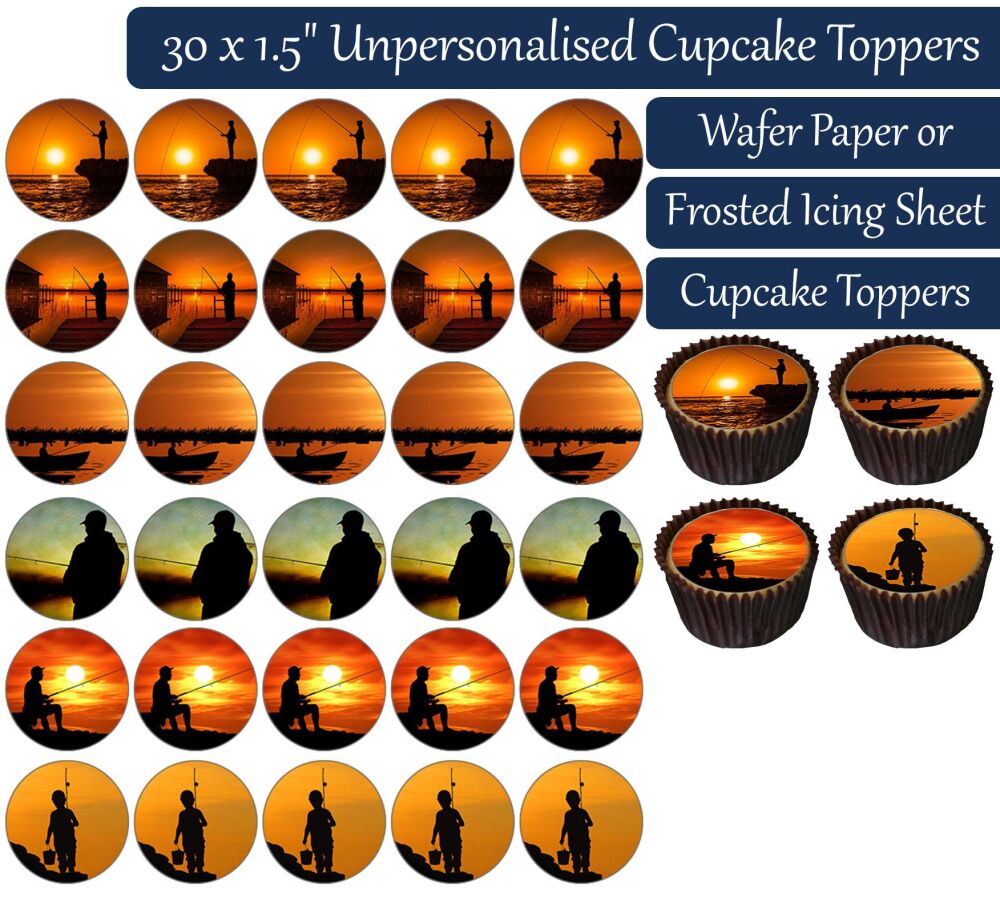 Fishing Sunset - 30 Cupcake Toppers