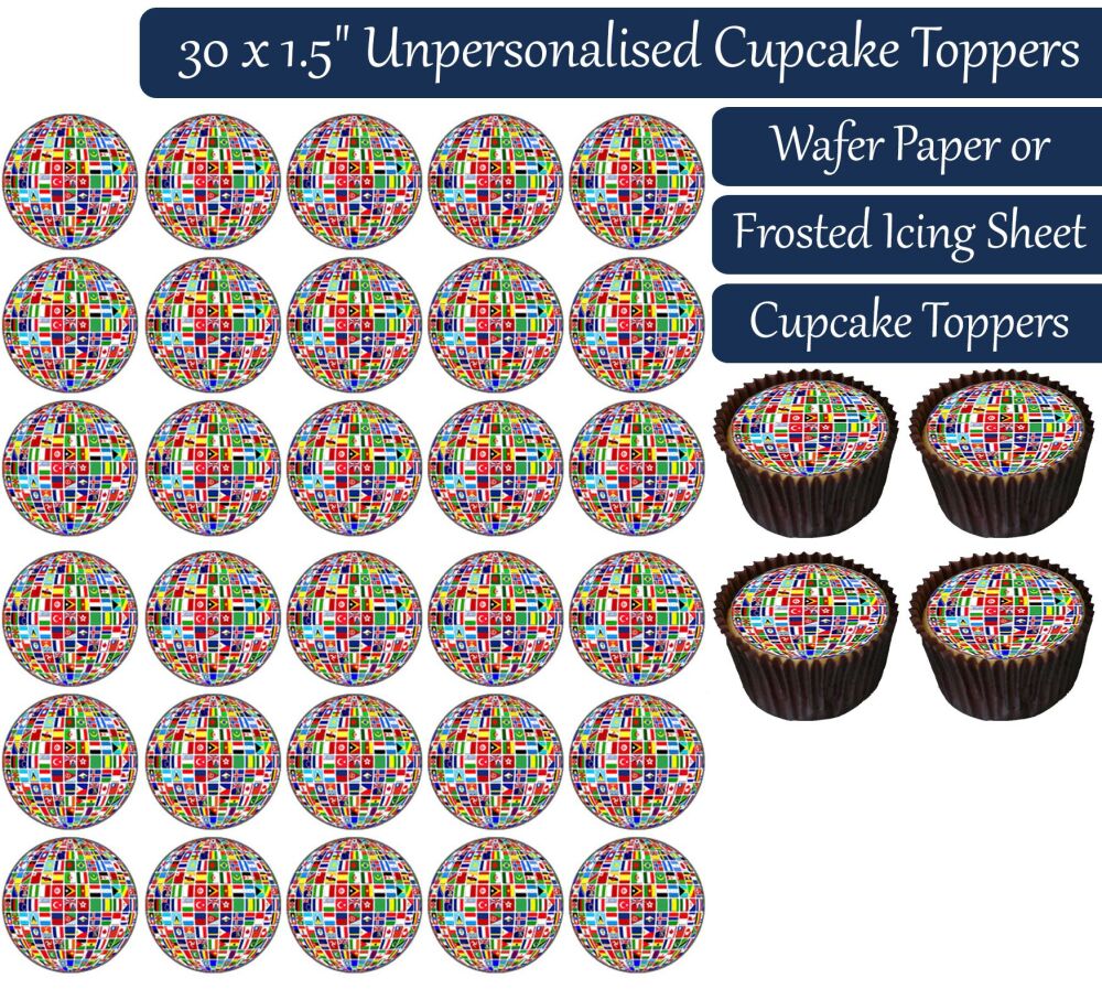 Flag Globe - 30 Cupcake Toppers