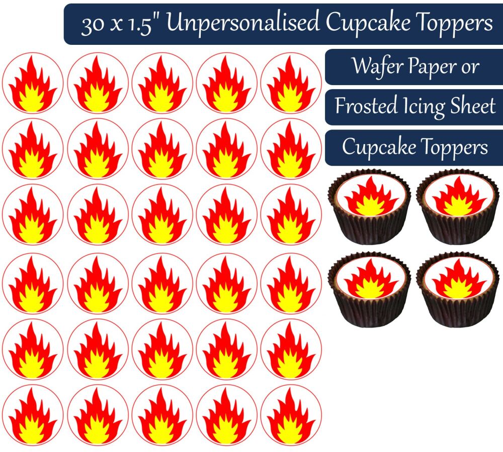 Flame Fire - 30 Cupcake Toppers