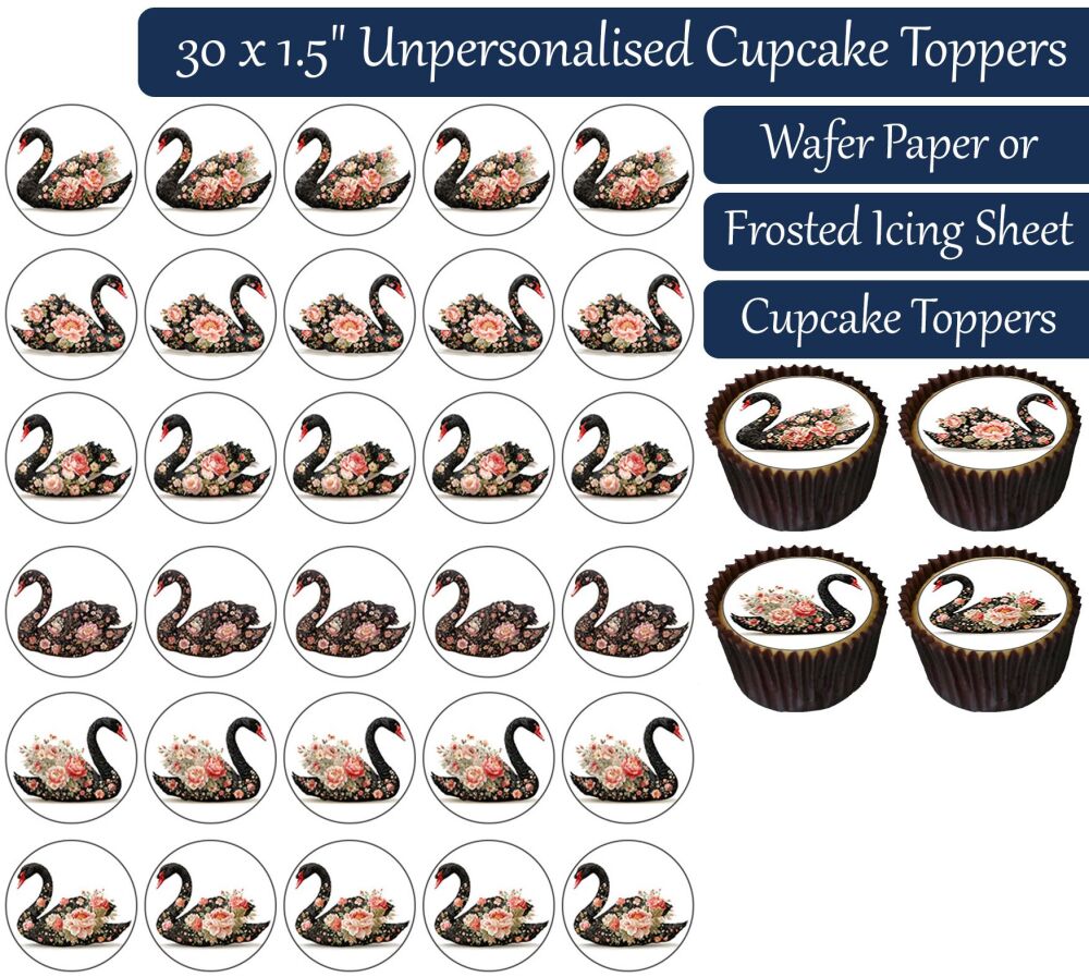 Floral Swans - 30 Cupcake Toppers