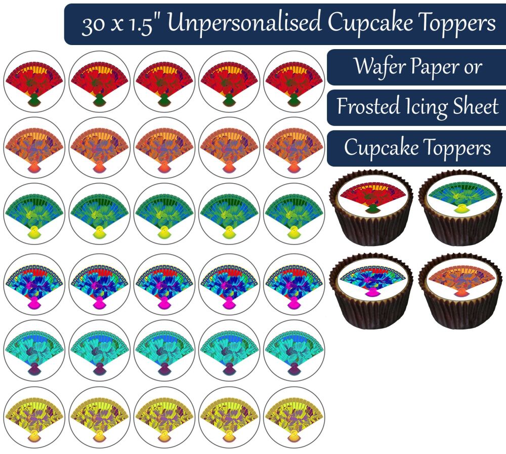 Flower Fan - 30 Cupcake Toppers