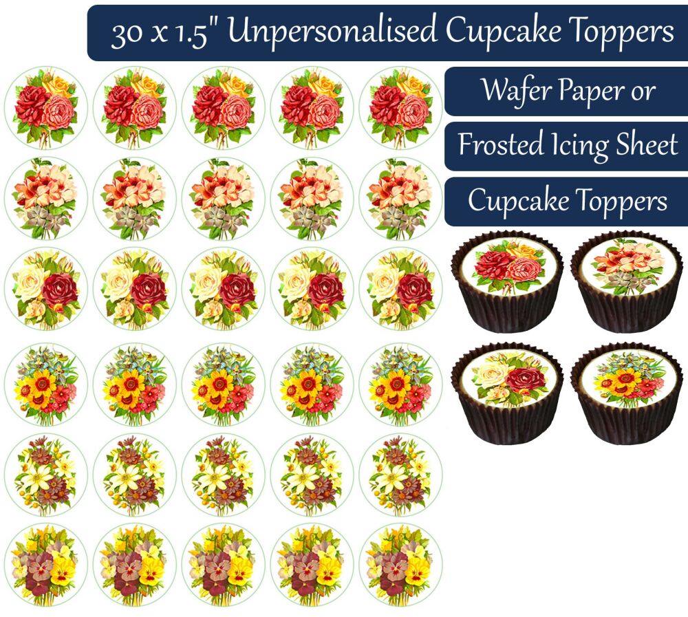 Flowers - 30 Cupcake Toppers