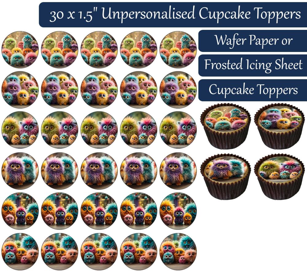 Fluffy Monsters - 30 Cupcake Toppers