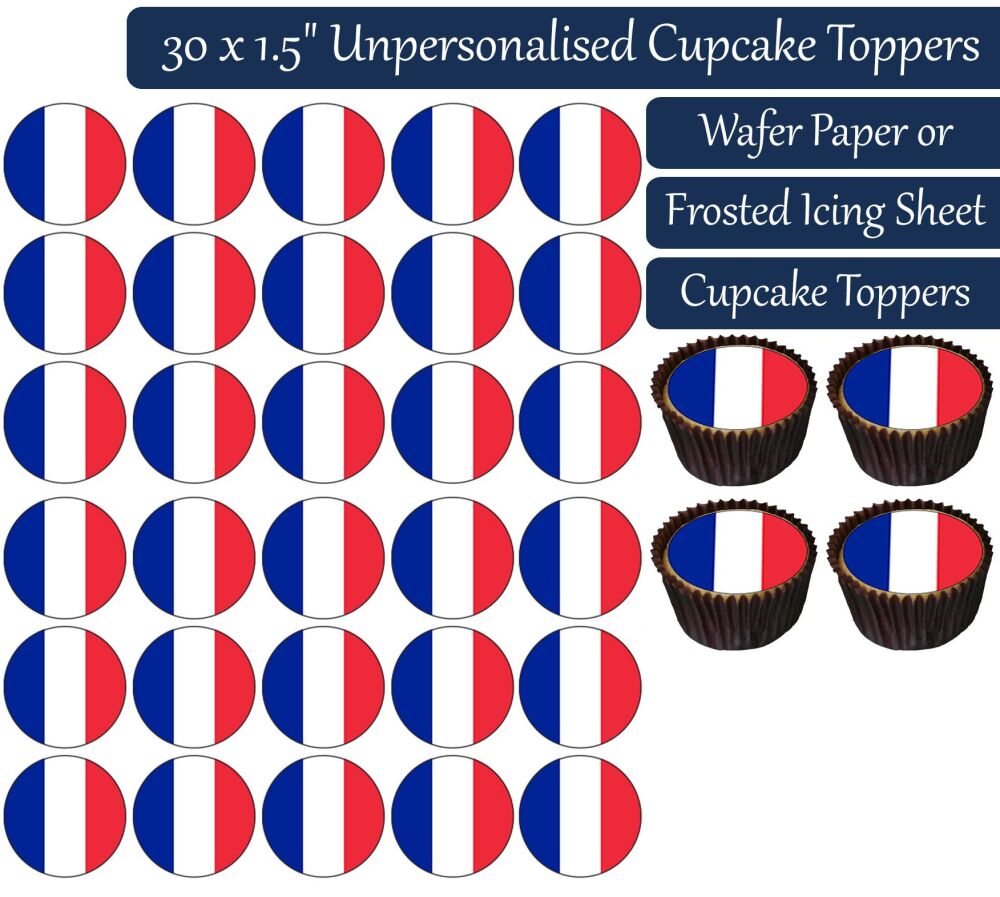 France Flag - 30 Cupcake Toppers