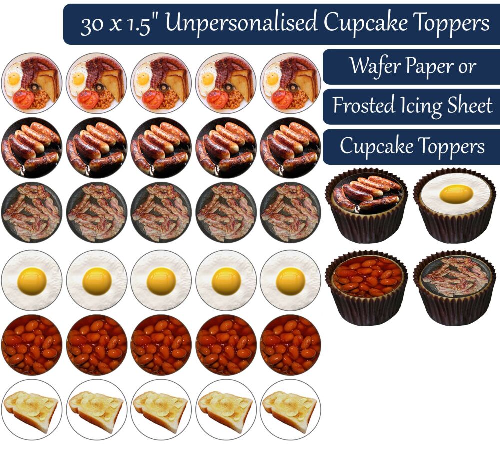 Full English Breakfast - 30 Cupcake Toppers