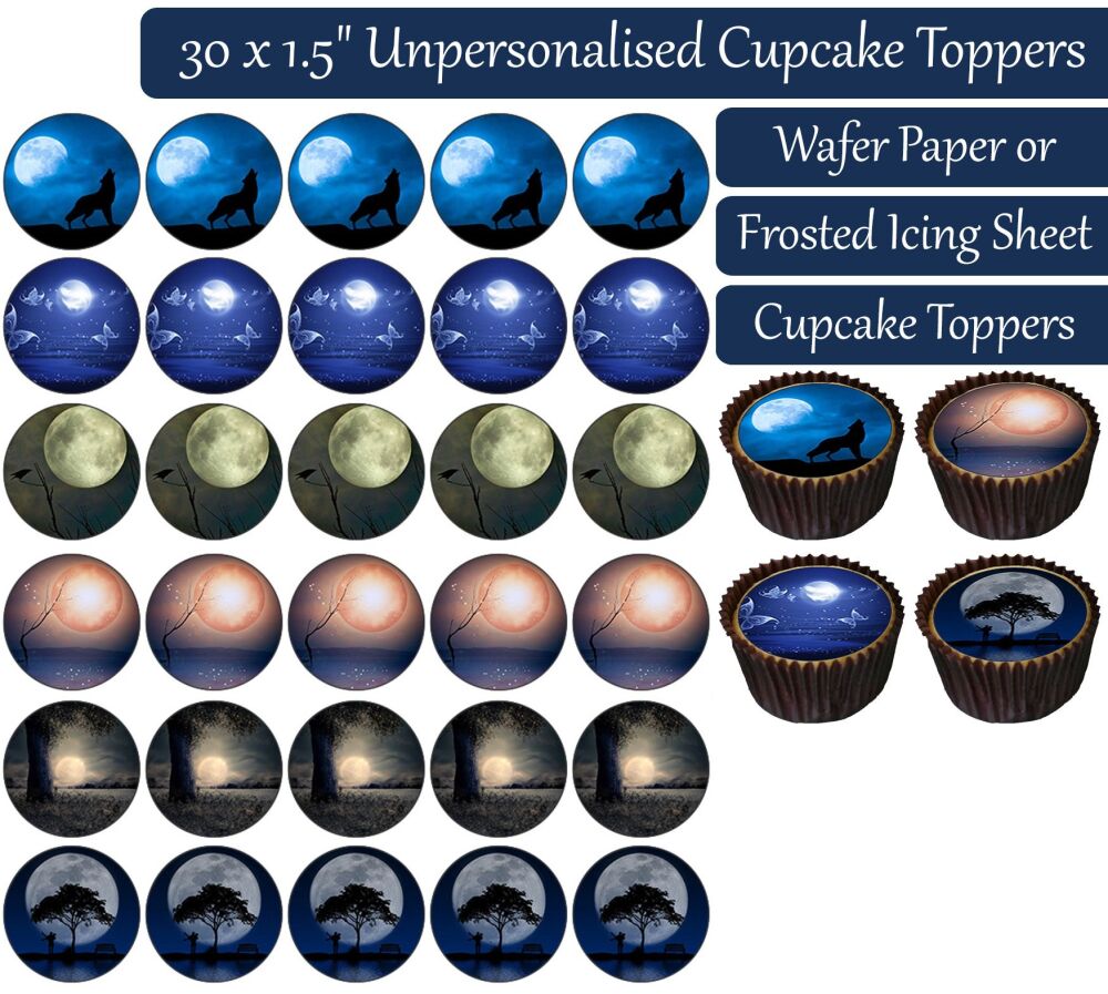 Full Moon - 30 Cupcake Toppers