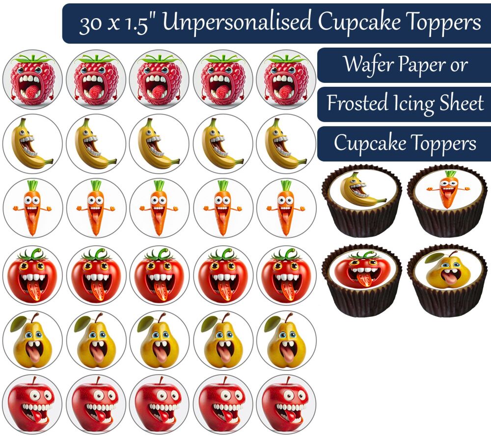 Funny Fruit & Veg - 30 Cupcake Toppers