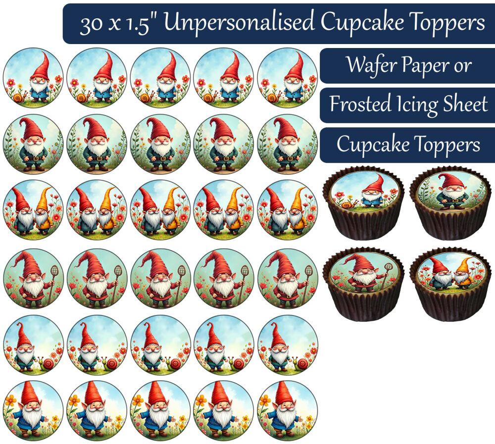 Garden Gnome - 30 Cupcake Toppers
