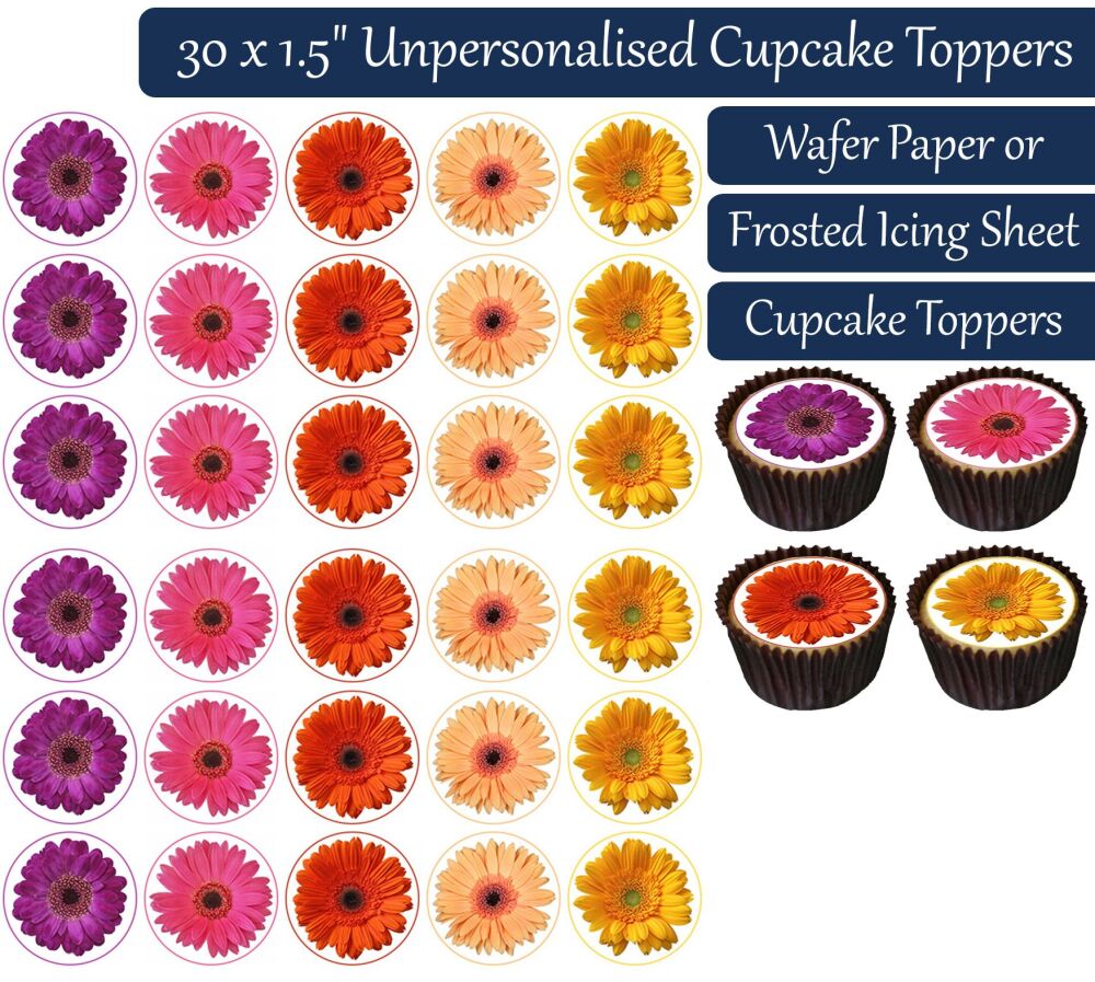 Gerbera Flowers - 30 Cupcake Toppers