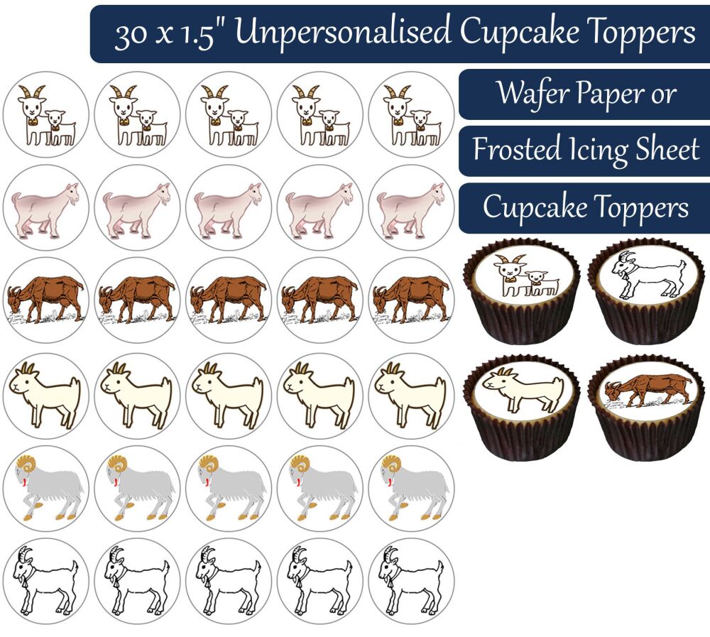 Goats Cartoon - 30 Cupcake Toppers