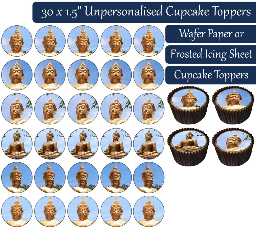 Gold Buddha Statue  - 30 Cupcake Toppers