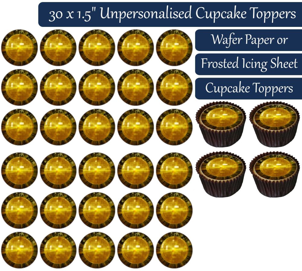 Gold Disco Dancing Ball - 30 Cupcake Toppers