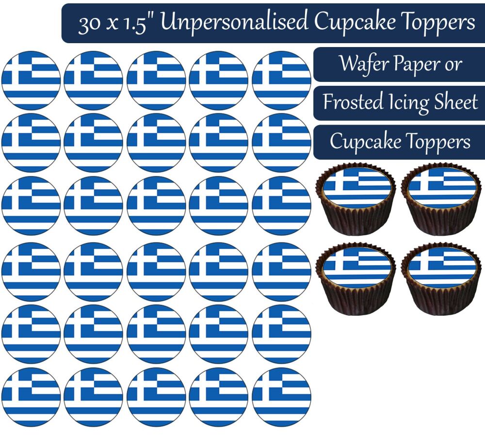 Greece Flag - 30 Cupcake Toppers