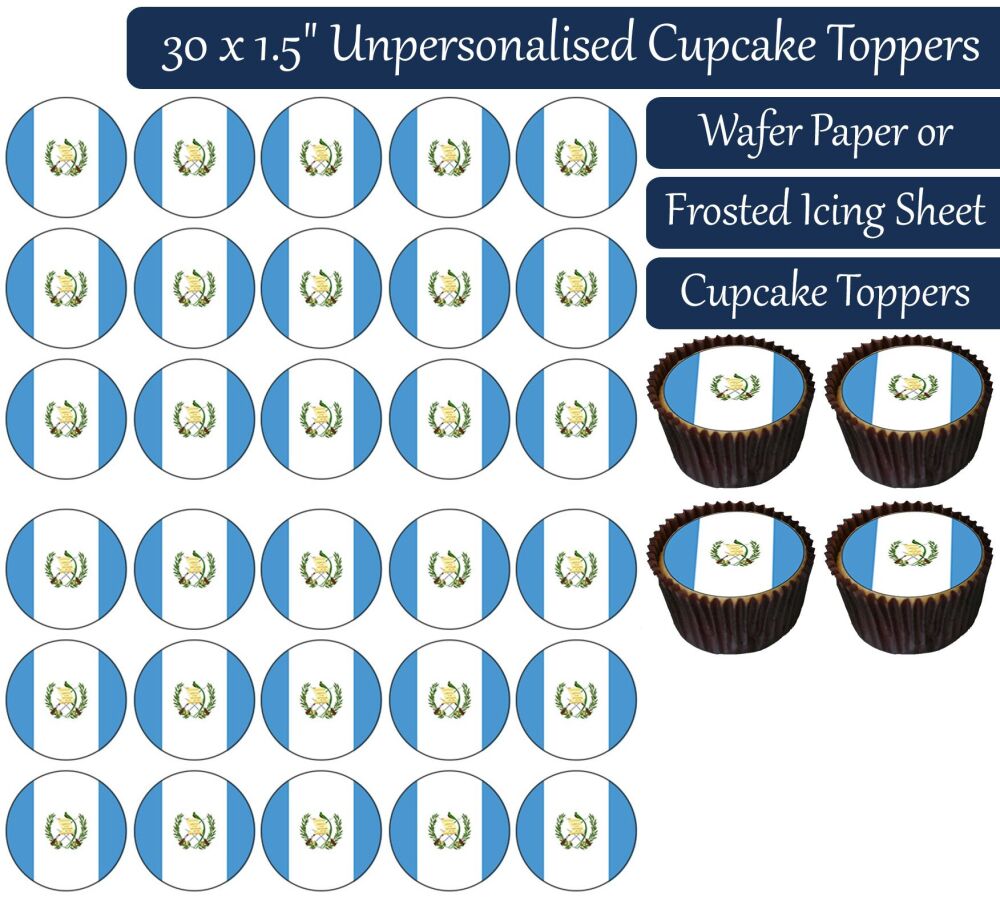 Guatemala Flag - 30 Cupcake Toppers