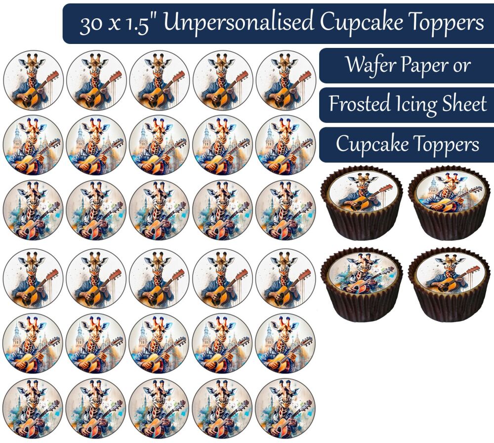 Guitar Giraffe - 30 Cupcake Toppers