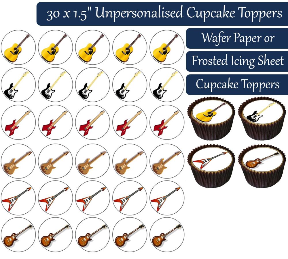 Guitars - 30 Cupcake Toppers