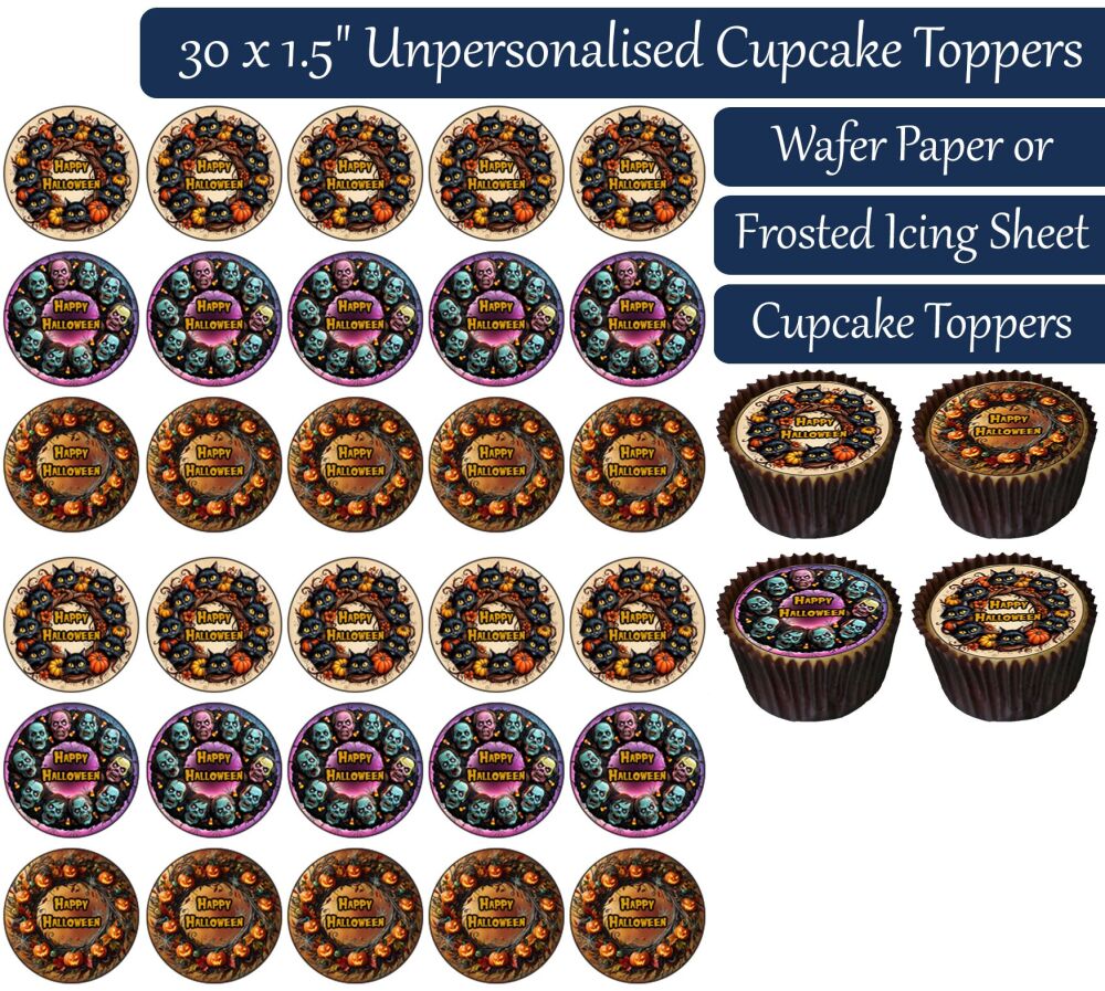 Halloween Wreath - 30 Cupcake Toppers
