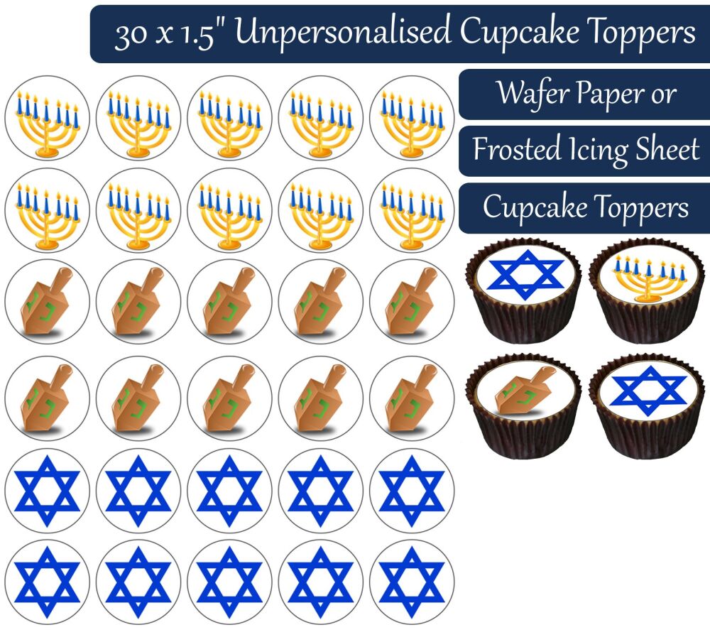Hanukkah - 30 Cupcake Toppers