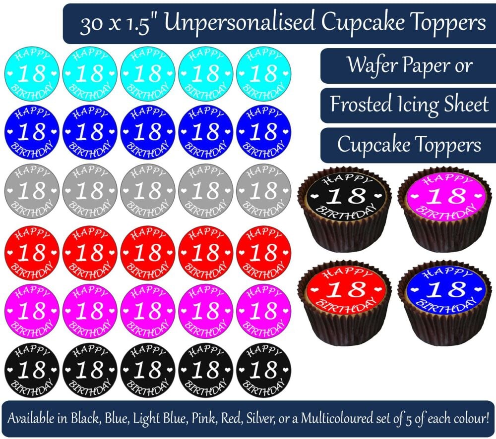 Happy 18th Birthday - 30 Cupcake Toppers