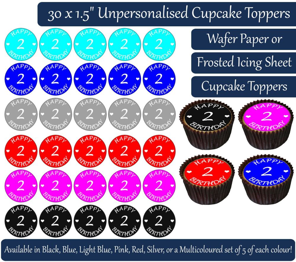 Happy 2nd Birthday - 30 Cupcake Toppers
