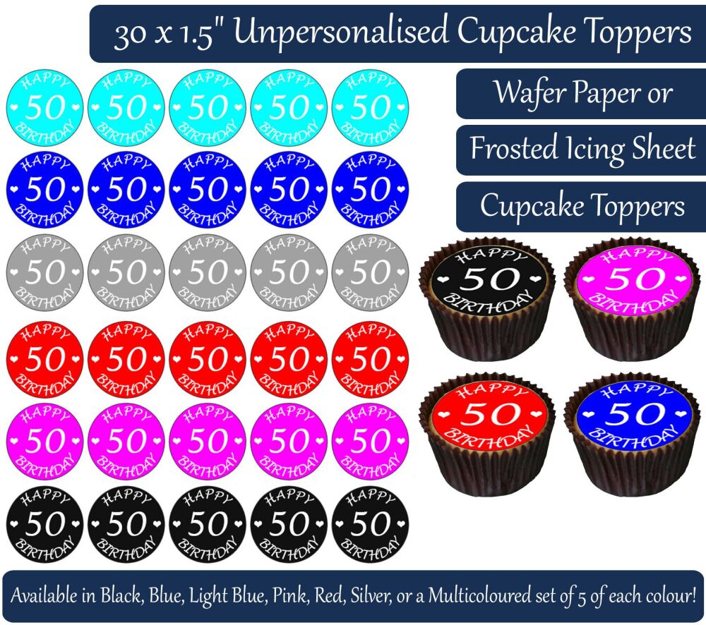 Happy 50th Birthday - 30 Cupcake Toppers