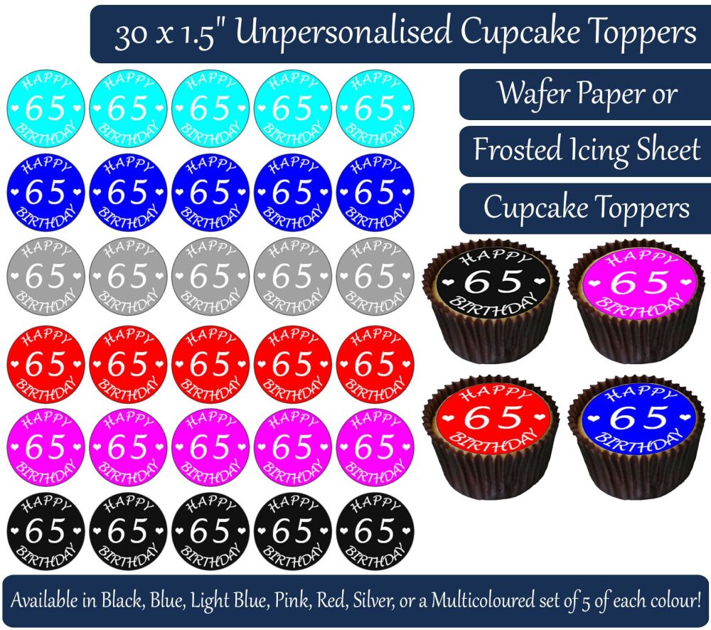 Happy 65th Birthday - 30 Cupcake Toppers