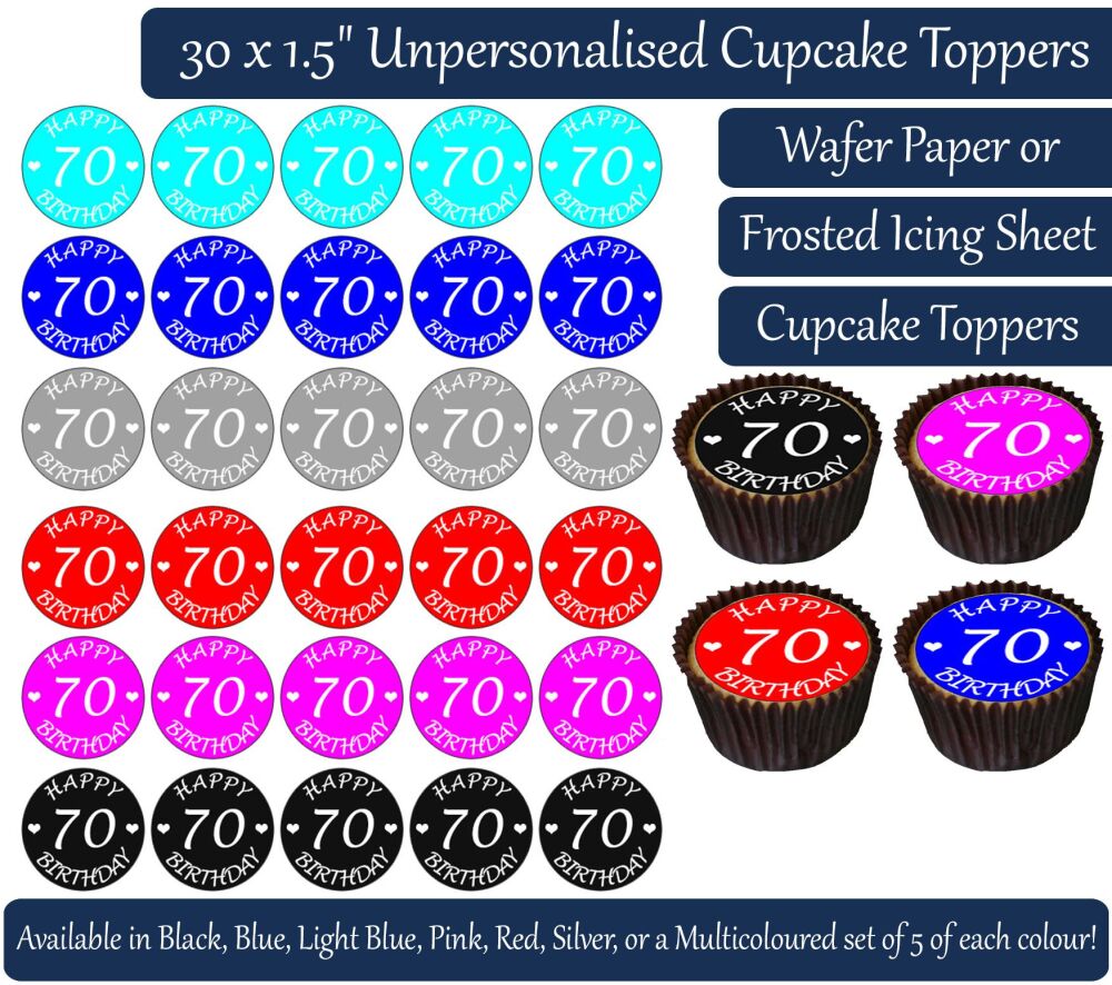 Happy 70th Birthday - 30 Cupcake Toppers