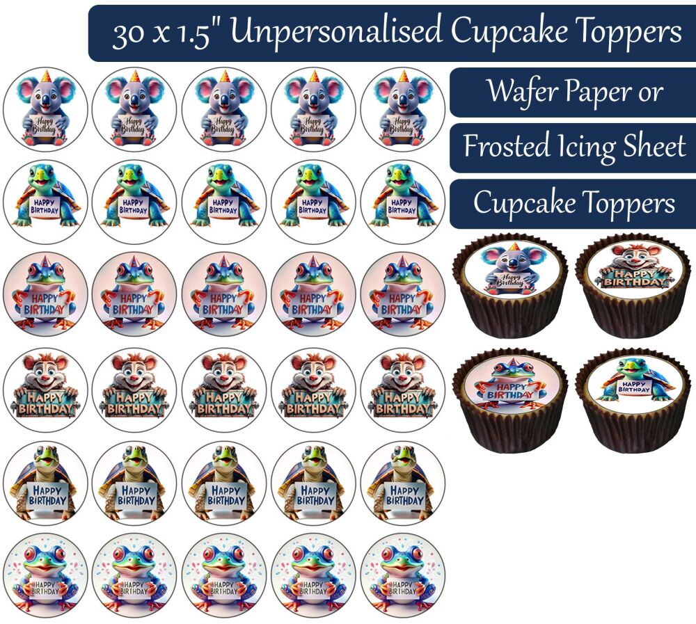 Happy Birthday Animals - 30 Cupcake Toppers